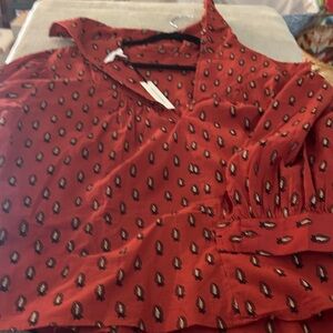 Banana Republic Brick Red Printed V-Neck Blouse